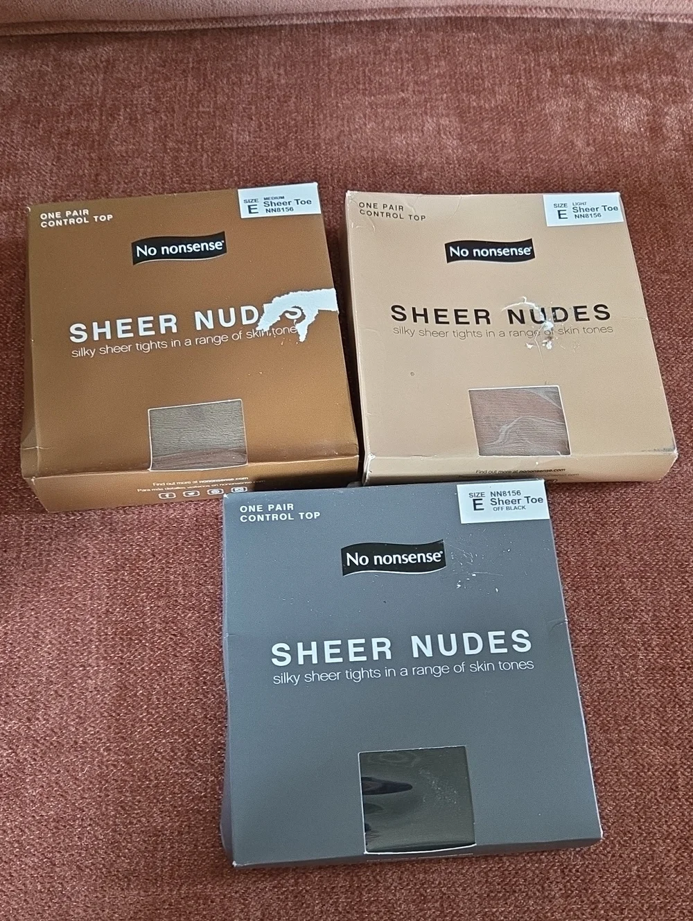 3 Pair No Nonsense SHEER NUDES Pantyhose Tights Off Black Light Medium Size E
